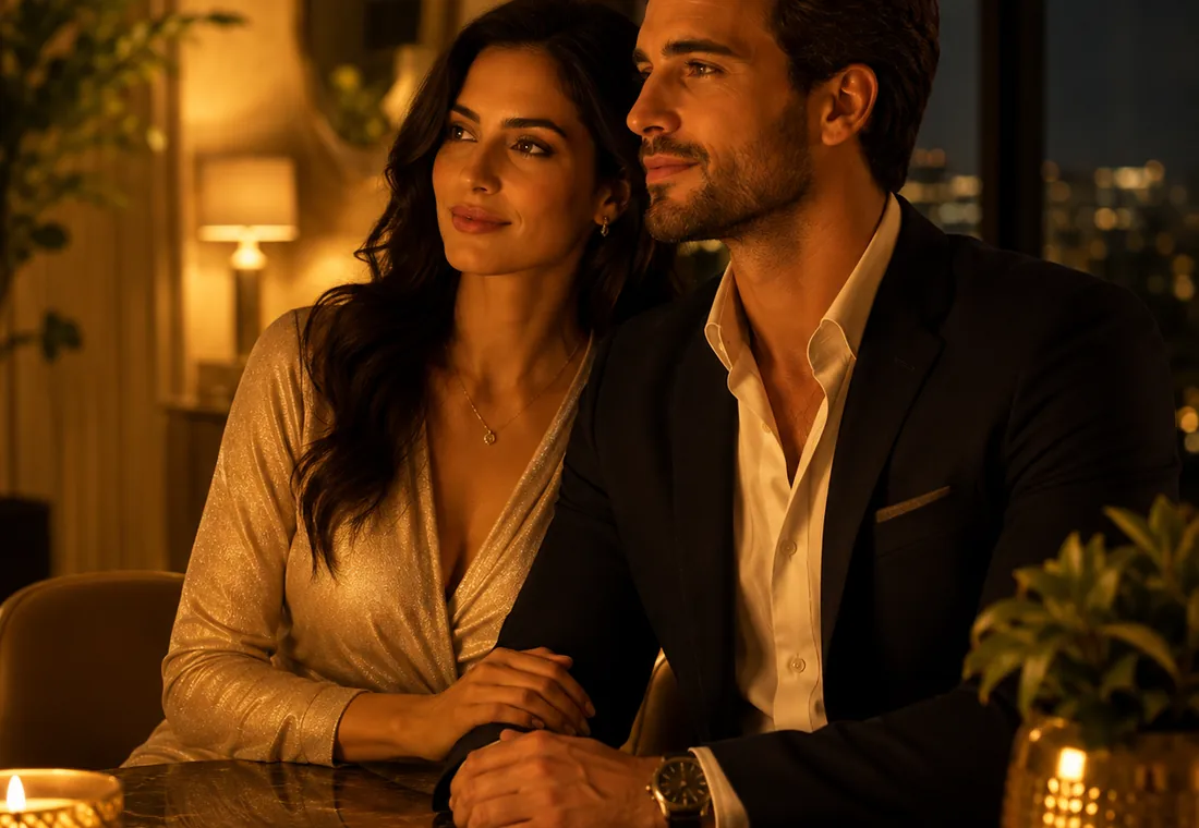Casal adulto conversando em ambiente acolhedor